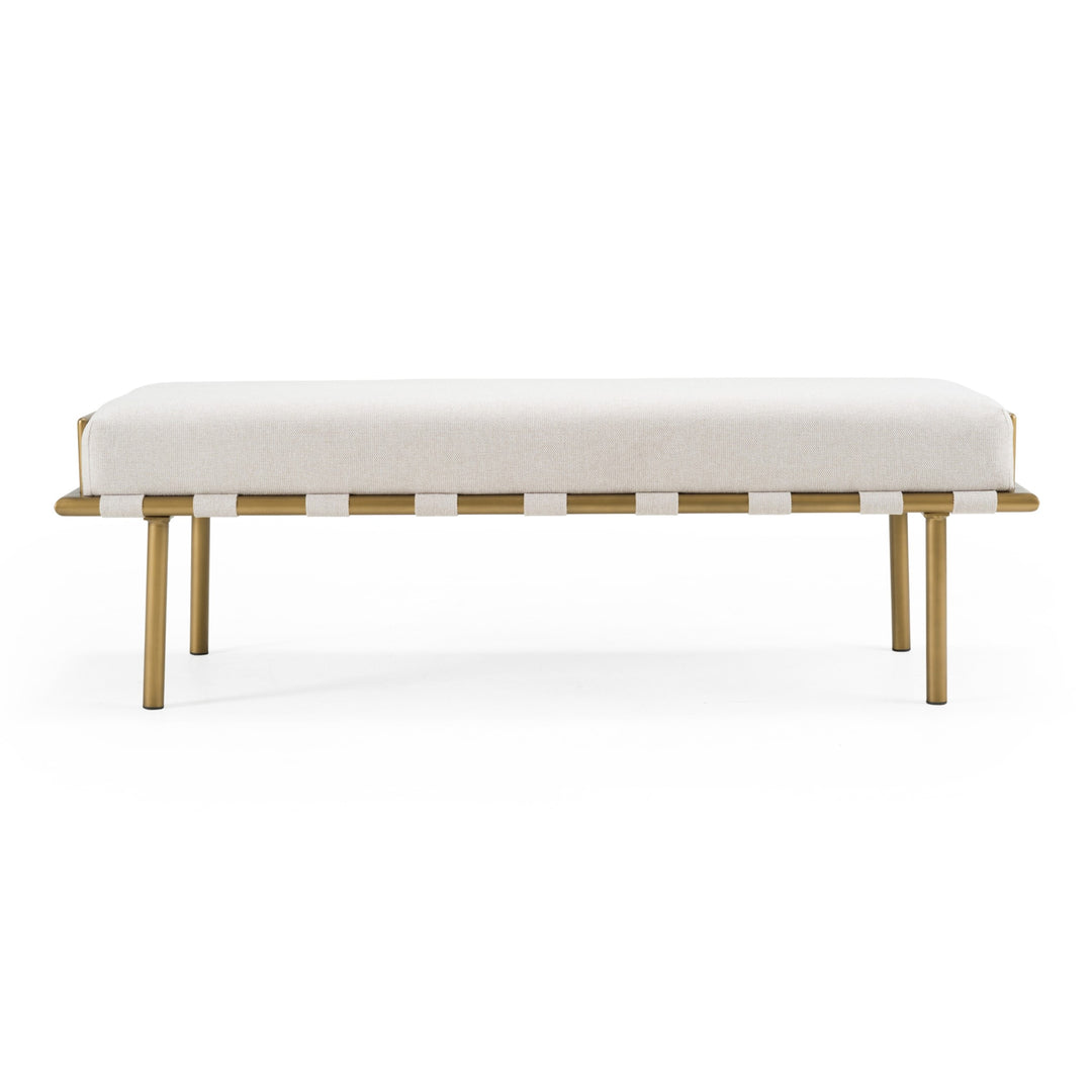 Hathaway - Modern Beige Fabric + Antique Brass Dining Bench