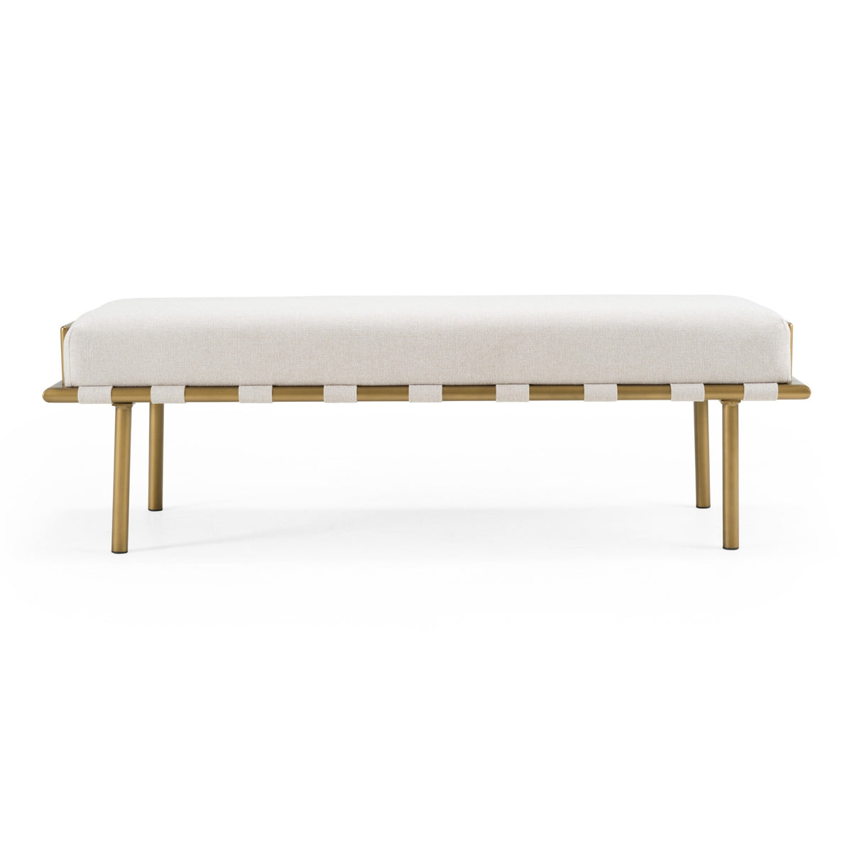 Hathaway - Modern Beige Fabric + Antique Brass Dining Bench - View 2