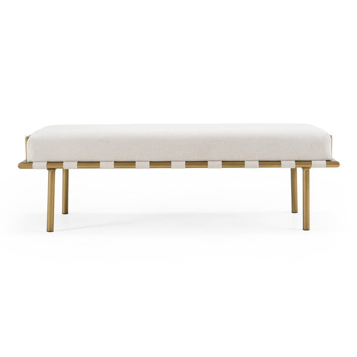 Hathaway - Modern Beige Fabric + Antique Brass Dining Bench - View 2
