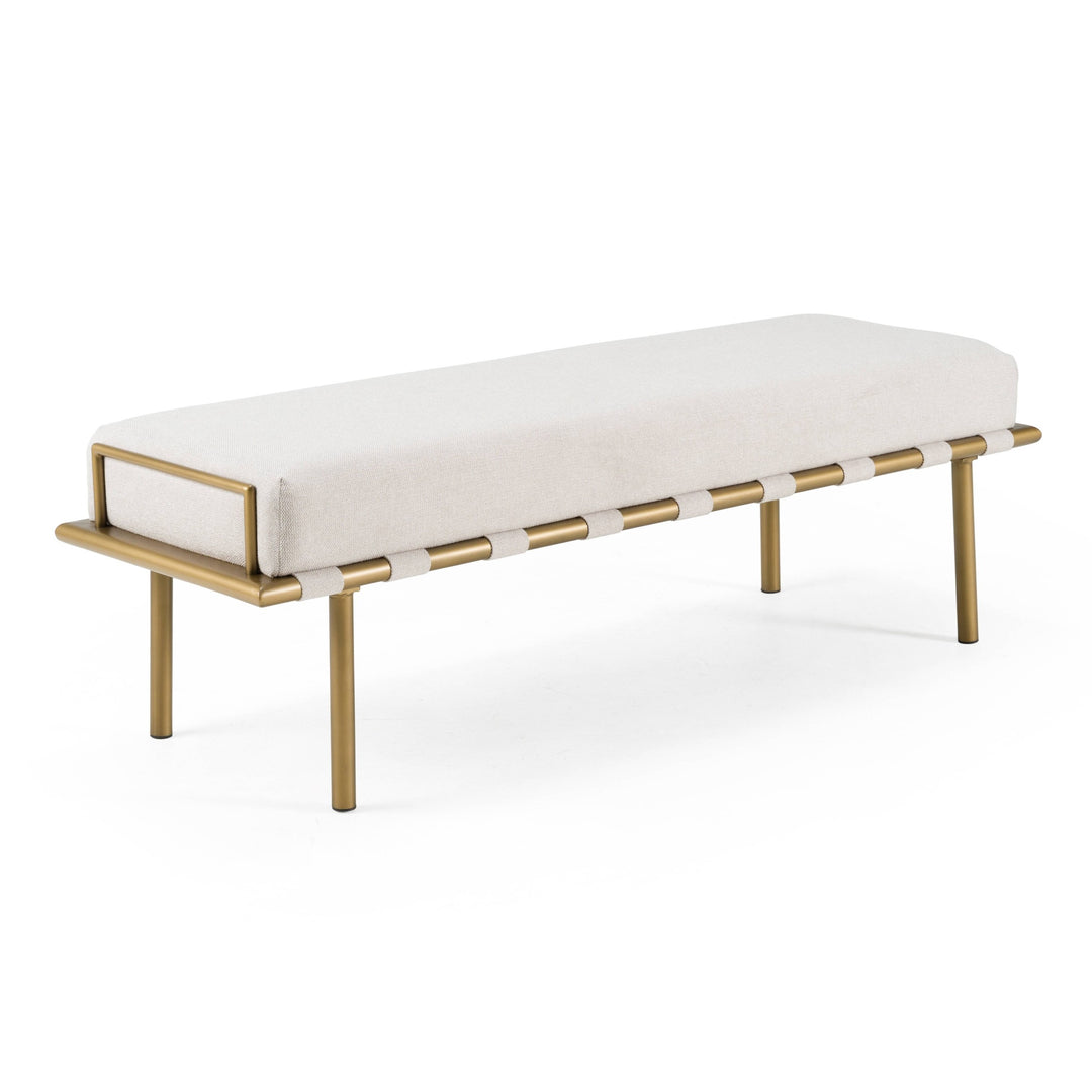 Hathaway - Modern Beige Fabric + Antique Brass Dining Bench