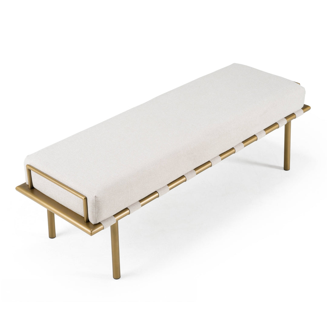 Hathaway - Modern Beige Fabric + Antique Brass Dining Bench