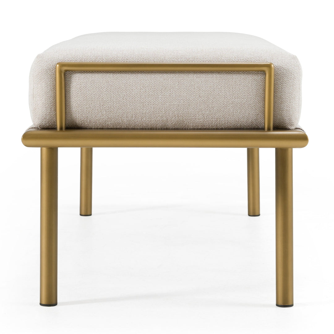 Hathaway - Modern Beige Fabric + Antique Brass Dining Bench