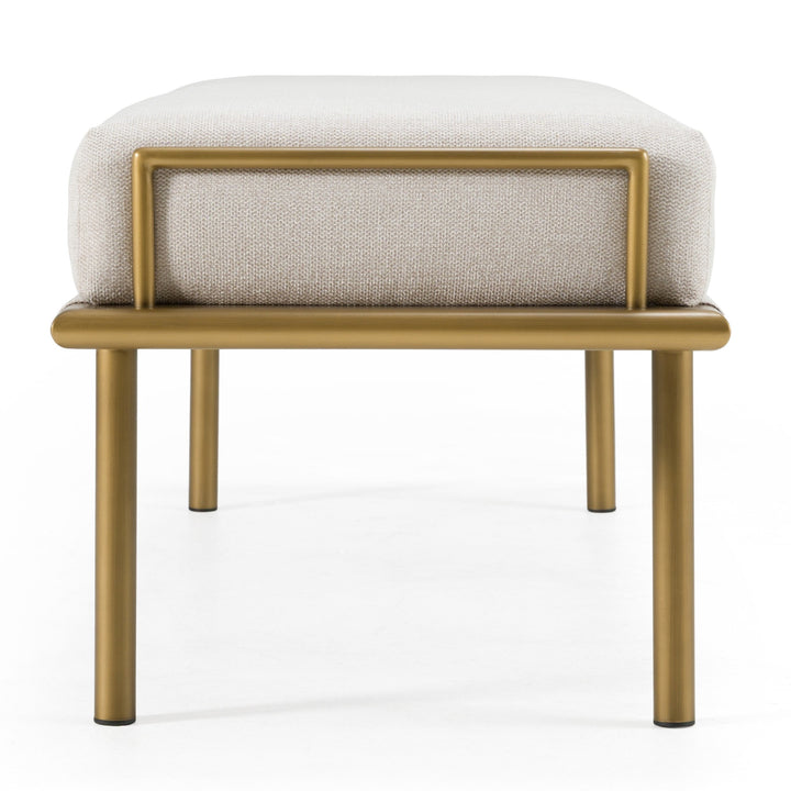 Hathaway - Modern Beige Fabric + Antique Brass Dining Bench - View 3