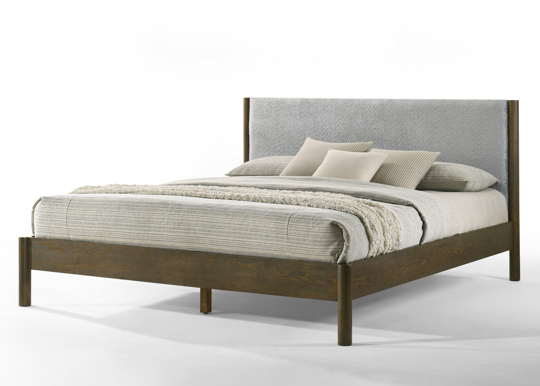 Eastern King Modrest Carolina - Modern Grey Fabric + Wenge Bed