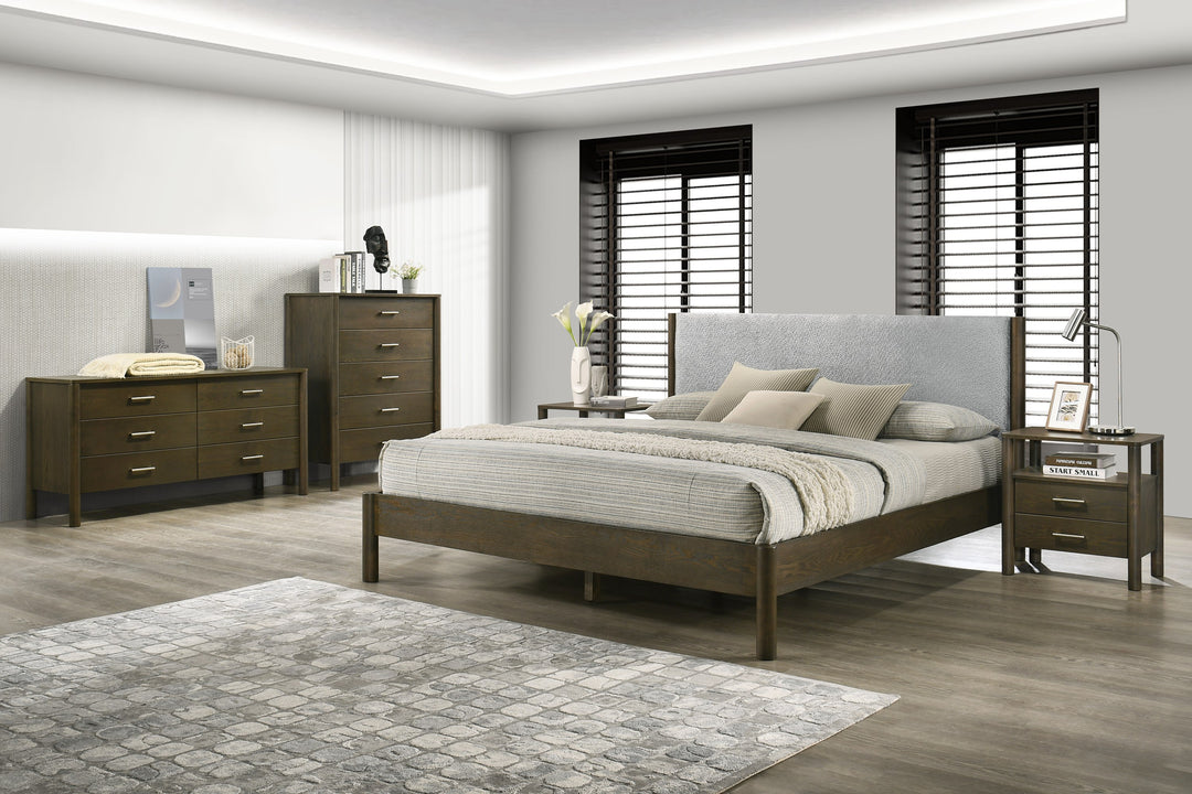 Eastern King Carolina - Modern Grey Fabric + Wenge Bedroom Set