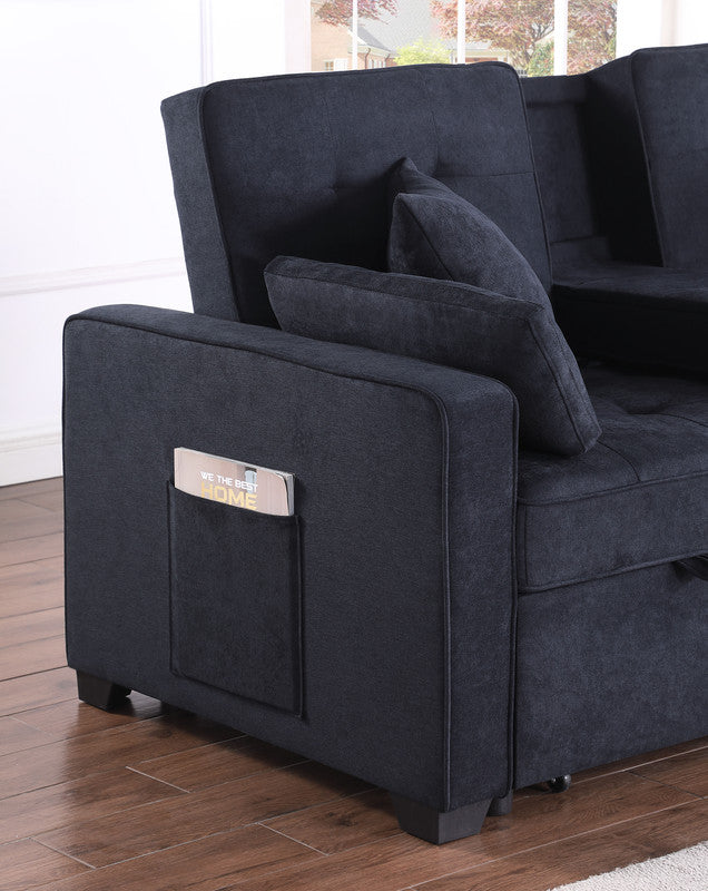 Cody II 70"W Dark Gray Woven Fabric Convertible Sleeper Loveseat with Dropdown Console, Cup Holders, Charging Ports, Pocket, and Pocket Coil Seating - View 11