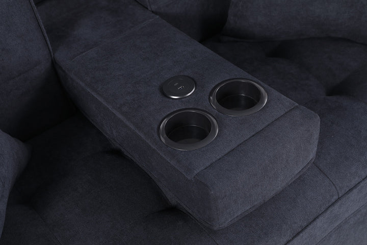 Cody II 70"W Dark Gray Woven Fabric Convertible Sleeper Loveseat with Dropdown Console, Cup Holders, Charging Ports, Pocket, and Pocket Coil Seating - View 10