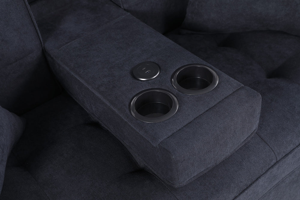 Cody II 70"W Dark Gray Woven Fabric Convertible Sleeper Loveseat with Dropdown Console, Cup Holders, Charging Ports, Pocket, and Pocket Coil Seating - View 10