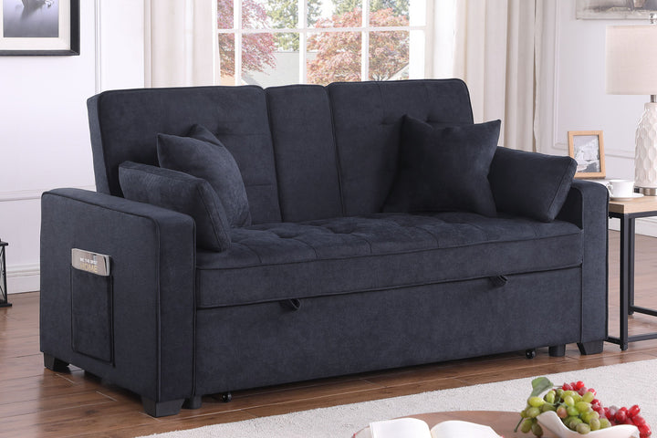 Cody II 70"W Dark Gray Woven Fabric Convertible Sleeper Loveseat with Dropdown Console, Cup Holders, Charging Ports, Pocket, and Pocket Coil Seating - View 3