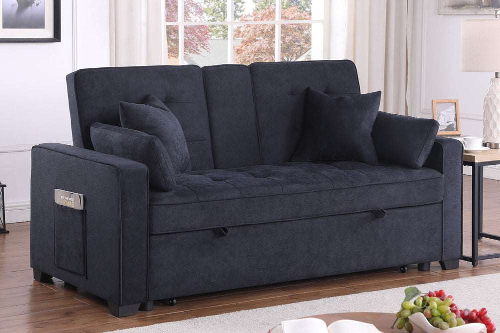 Cody II 70"W Dark Gray Woven Fabric Convertible Sleeper Loveseat with Dropdown Console, Cup Holders, Charging Ports, Pocket, and Pocket Coil Seating - View 3