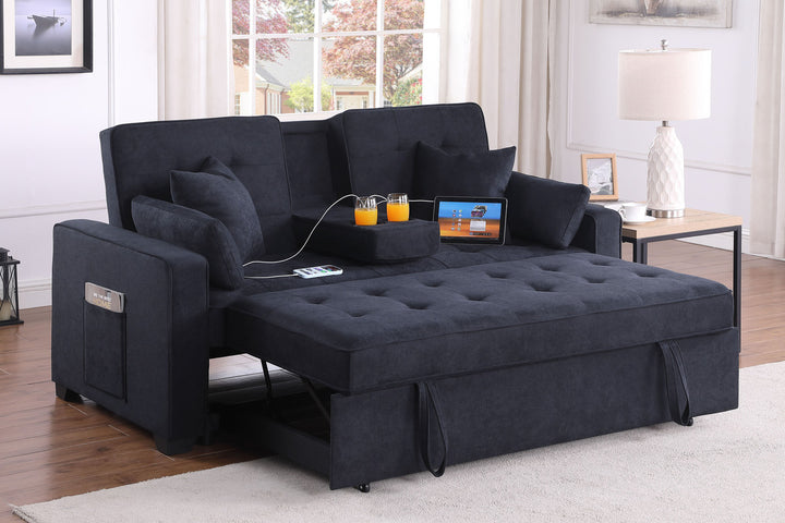 Cody II 70"W Dark Gray Woven Fabric Convertible Sleeper Loveseat with Dropdown Console, Cup Holders, Charging Ports, Pocket, and Pocket Coil Seating - View 4