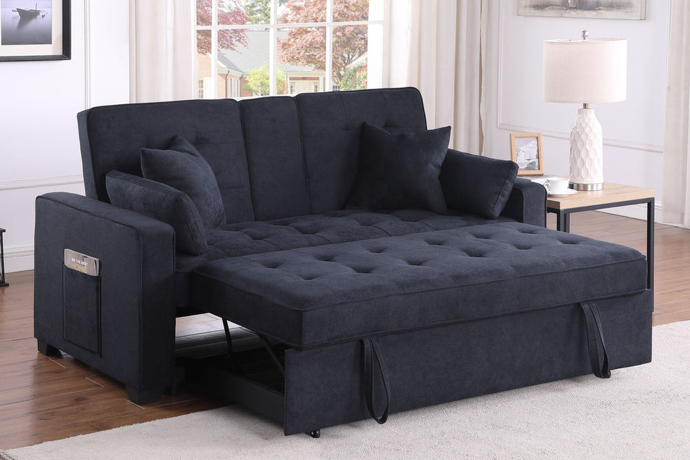 Cody II 70"W Dark Gray Woven Fabric Convertible Sleeper Loveseat with Dropdown Console, Cup Holders, Charging Ports, Pocket, and Pocket Coil Seating - View 5