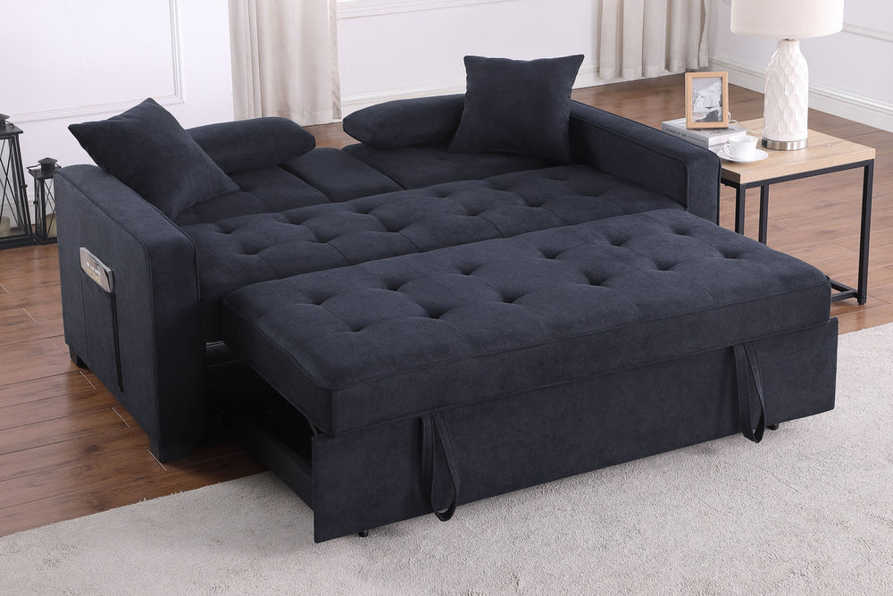 Cody II 70"W Dark Gray Woven Fabric Convertible Sleeper Loveseat with Dropdown Console, Cup Holders, Charging Ports, Pocket, and Pocket Coil Seating - View 6