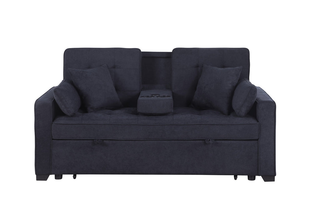 Cody II 70"W Dark Gray Woven Fabric Convertible Sleeper Loveseat with Dropdown Console, Cup Holders, Charging Ports, Pocket, and Pocket Coil Seating - View 8