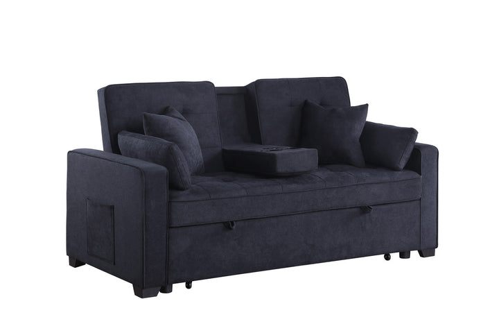 Cody II 70"W Dark Gray Woven Fabric Convertible Sleeper Loveseat with Dropdown Console, Cup Holders, Charging Ports, Pocket, and Pocket Coil Seating - View 2