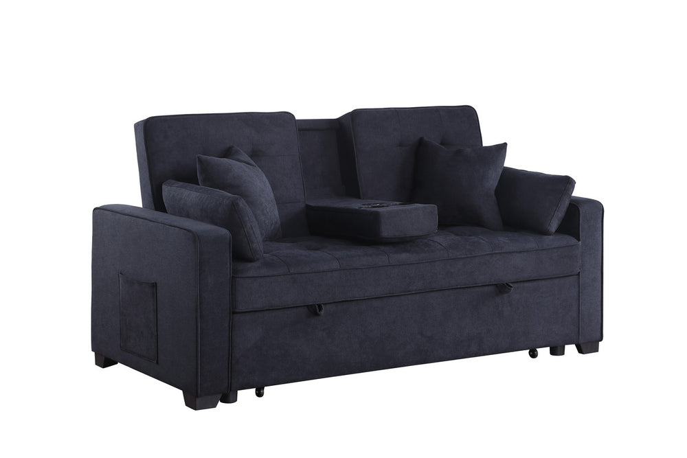 Cody II 70"W Dark Gray Woven Fabric Convertible Sleeper Loveseat with Dropdown Console, Cup Holders, Charging Ports, Pocket, and Pocket Coil Seating - View 2