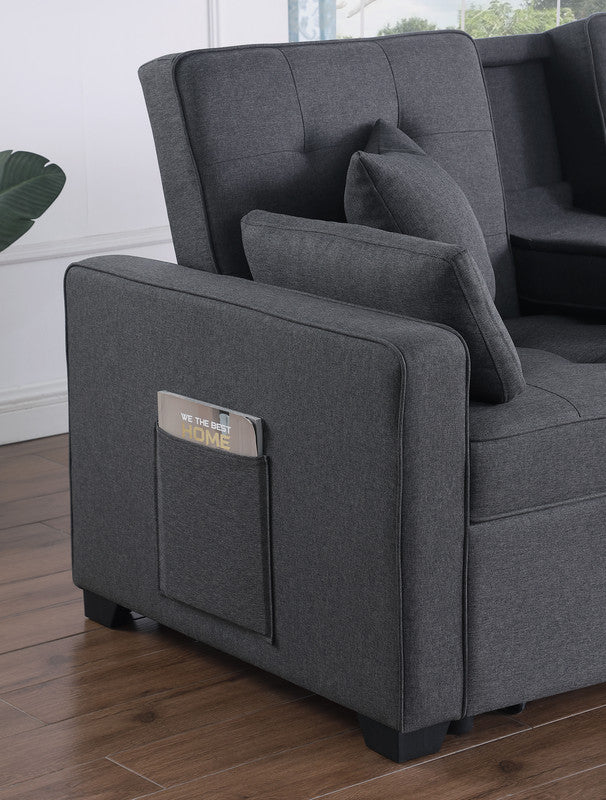 Cody II 70"W Dark Gray Linen Convertible Sleeper Loveseat with Dropdown Console, Cup Holders, Charging Ports, Pocket, and Pocket Coil Seating - View 10