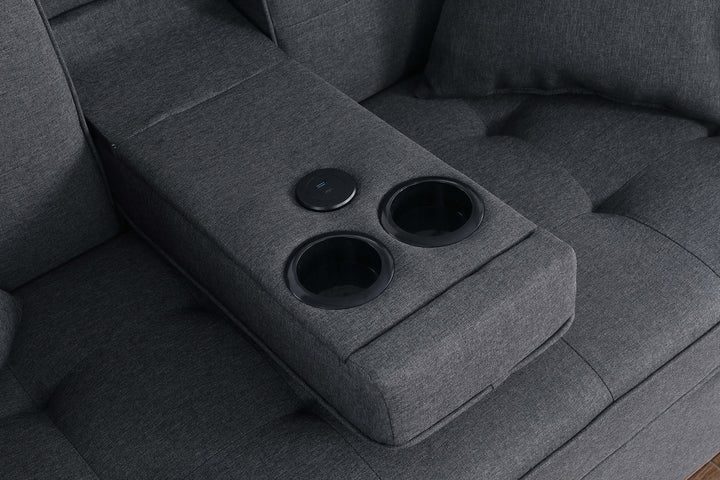 Cody II 70"W Dark Gray Linen Convertible Sleeper Loveseat with Dropdown Console, Cup Holders, Charging Ports, Pocket, and Pocket Coil Seating - View 9