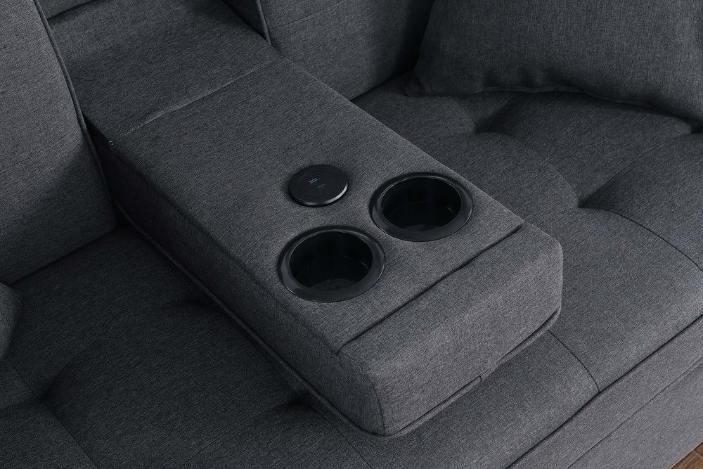 Cody II 70"W Dark Gray Linen Convertible Sleeper Loveseat with Dropdown Console, Cup Holders, Charging Ports, Pocket, and Pocket Coil Seating - View 9