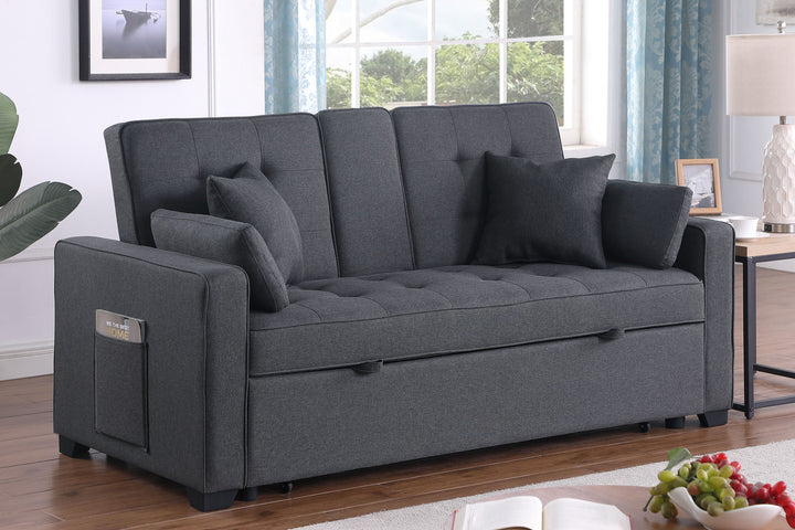 Cody II 70"W Dark Gray Linen Convertible Sleeper Loveseat with Dropdown Console, Cup Holders, Charging Ports, Pocket, and Pocket Coil Seating - View 3