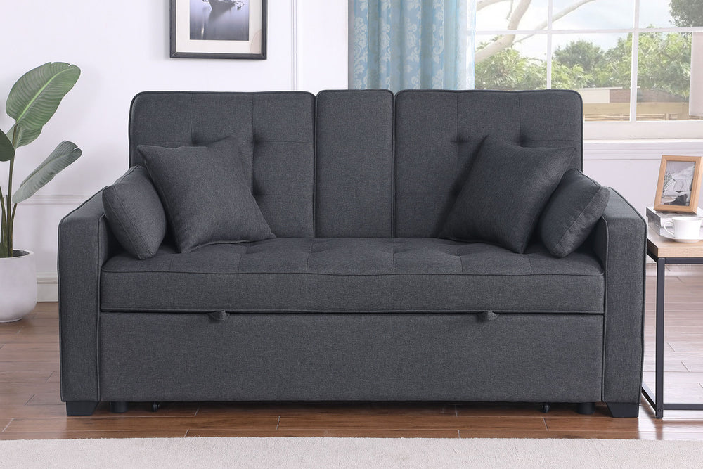 Cody II 70"W Dark Gray Linen Convertible Sleeper Loveseat with Dropdown Console, Cup Holders, Charging Ports, Pocket, and Pocket Coil Seating - View 5