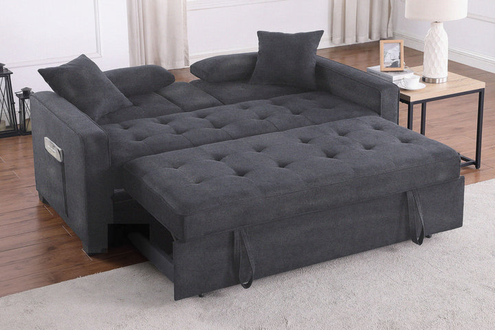 Cody II 70"W Dark Gray Linen Convertible Sleeper Loveseat with Dropdown Console, Cup Holders, Charging Ports, Pocket, and Pocket Coil Seating - View 13