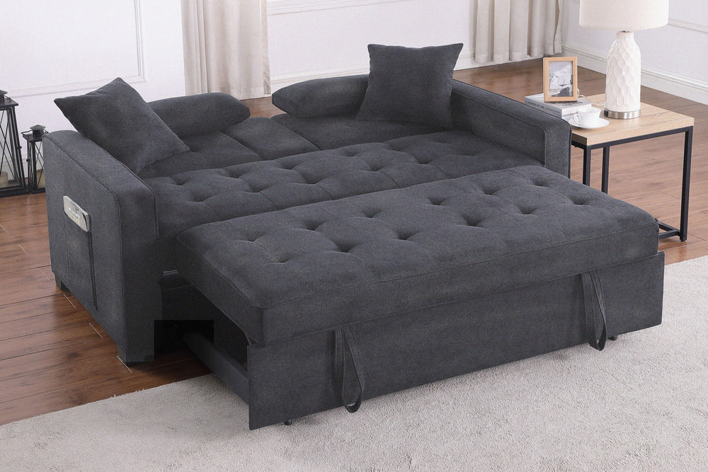 Cody II 70"W Dark Gray Linen Convertible Sleeper Loveseat with Dropdown Console, Cup Holders, Charging Ports, Pocket, and Pocket Coil Seating - View 13