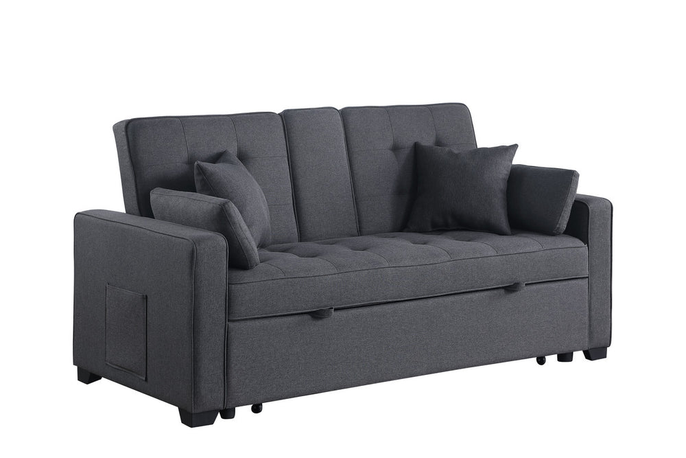 Cody II 70"W Dark Gray Linen Convertible Sleeper Loveseat with Dropdown Console, Cup Holders, Charging Ports, Pocket, and Pocket Coil Seating - View 7