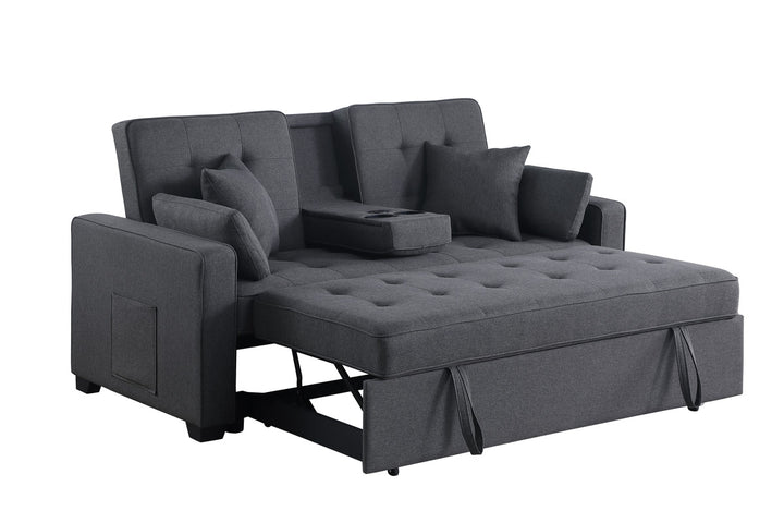 Cody II 70"W Dark Gray Linen Convertible Sleeper Loveseat with Dropdown Console, Cup Holders, Charging Ports, Pocket, and Pocket Coil Seating - View 8