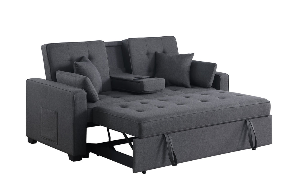 Cody II 70"W Dark Gray Linen Convertible Sleeper Loveseat with Dropdown Console, Cup Holders, Charging Ports, Pocket, and Pocket Coil Seating - View 8