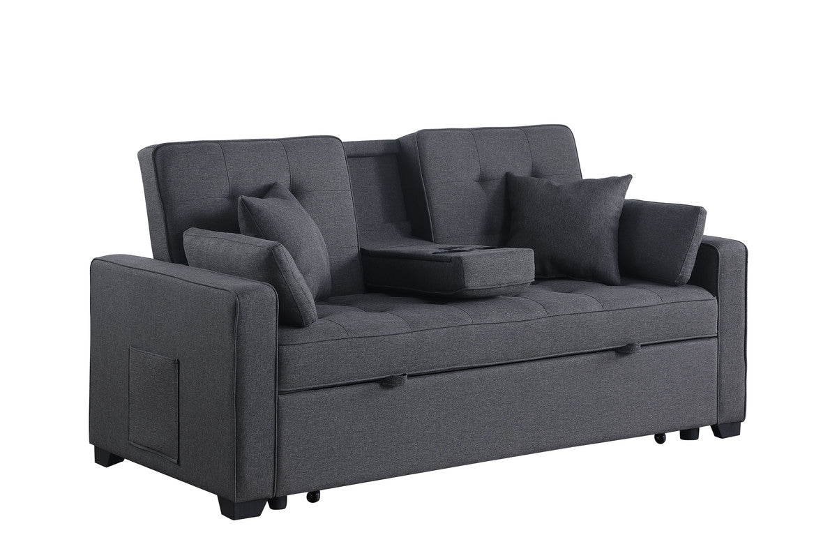 Cody II 70"W Dark Gray Linen Convertible Sleeper Loveseat with Dropdown Console, Cup Holders, Charging Ports, Pocket, and Pocket Coil Seating - View 2