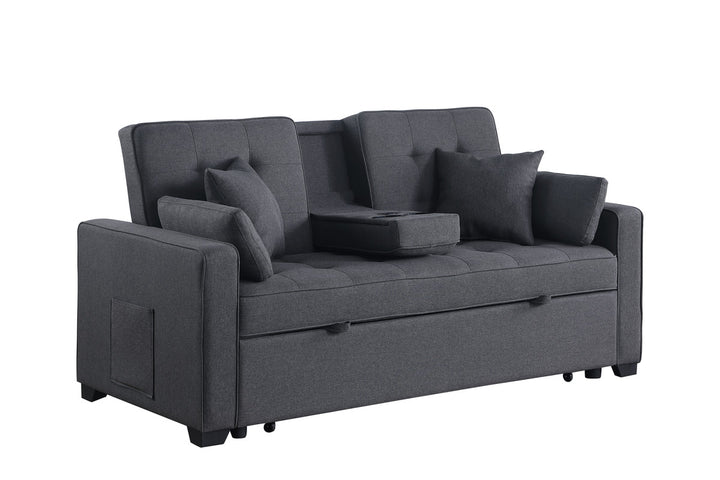 Cody II 70"W Dark Gray Linen Convertible Sleeper Loveseat with Dropdown Console, Cup Holders, Charging Ports, Pocket, and Pocket Coil Seating - View 2