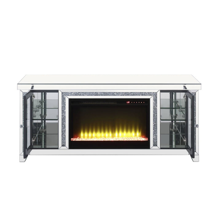 Noralie - TV Stand With Fireplace & LED - Mirrored & Faux Diamonds