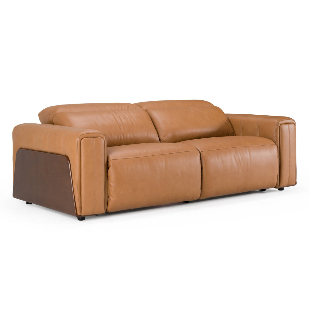 Sandstone - Modern Brown Leather Sofa w/ 2 Electric Recliners