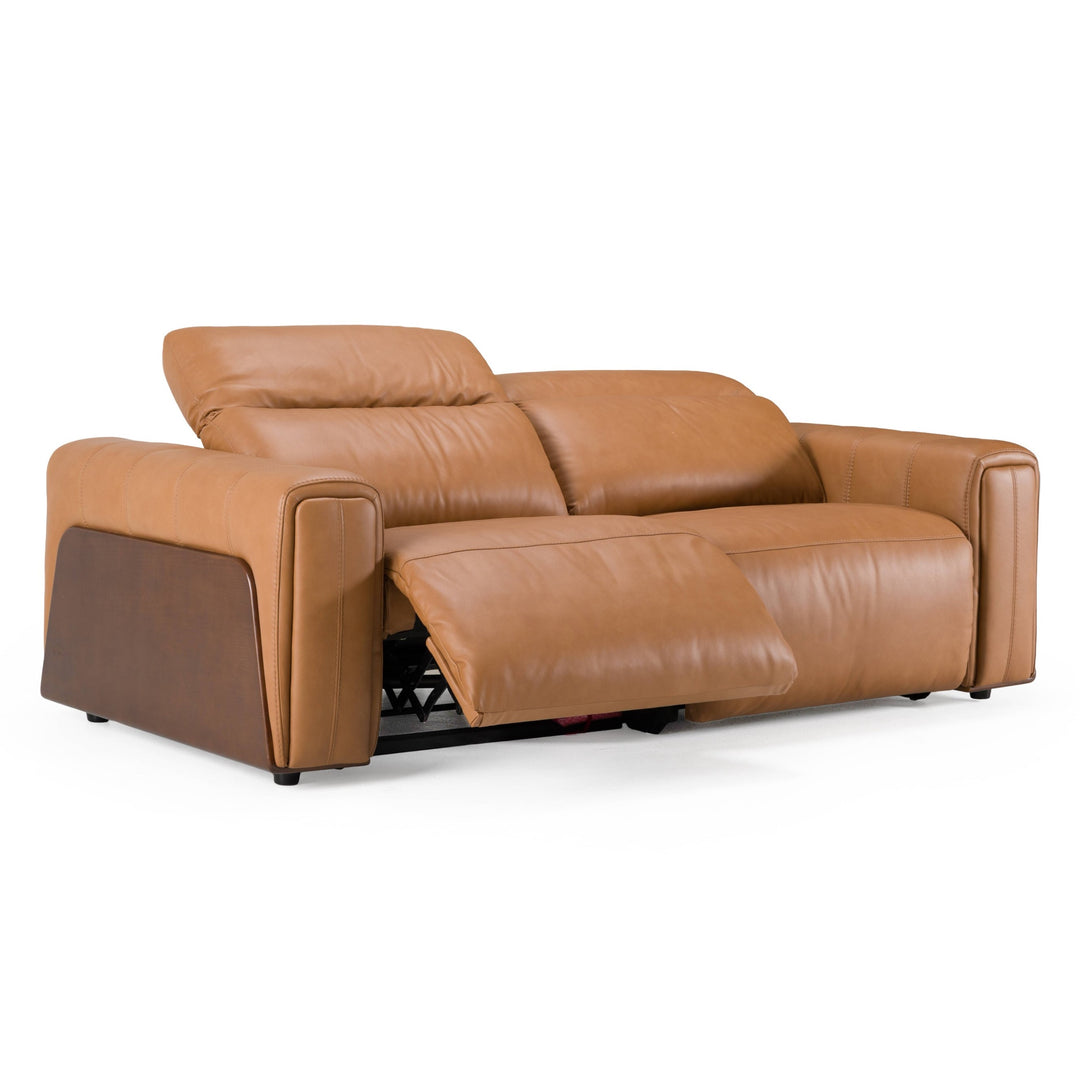 Sandstone - Modern Brown Leather Sofa w/ 2 Electric Recliners