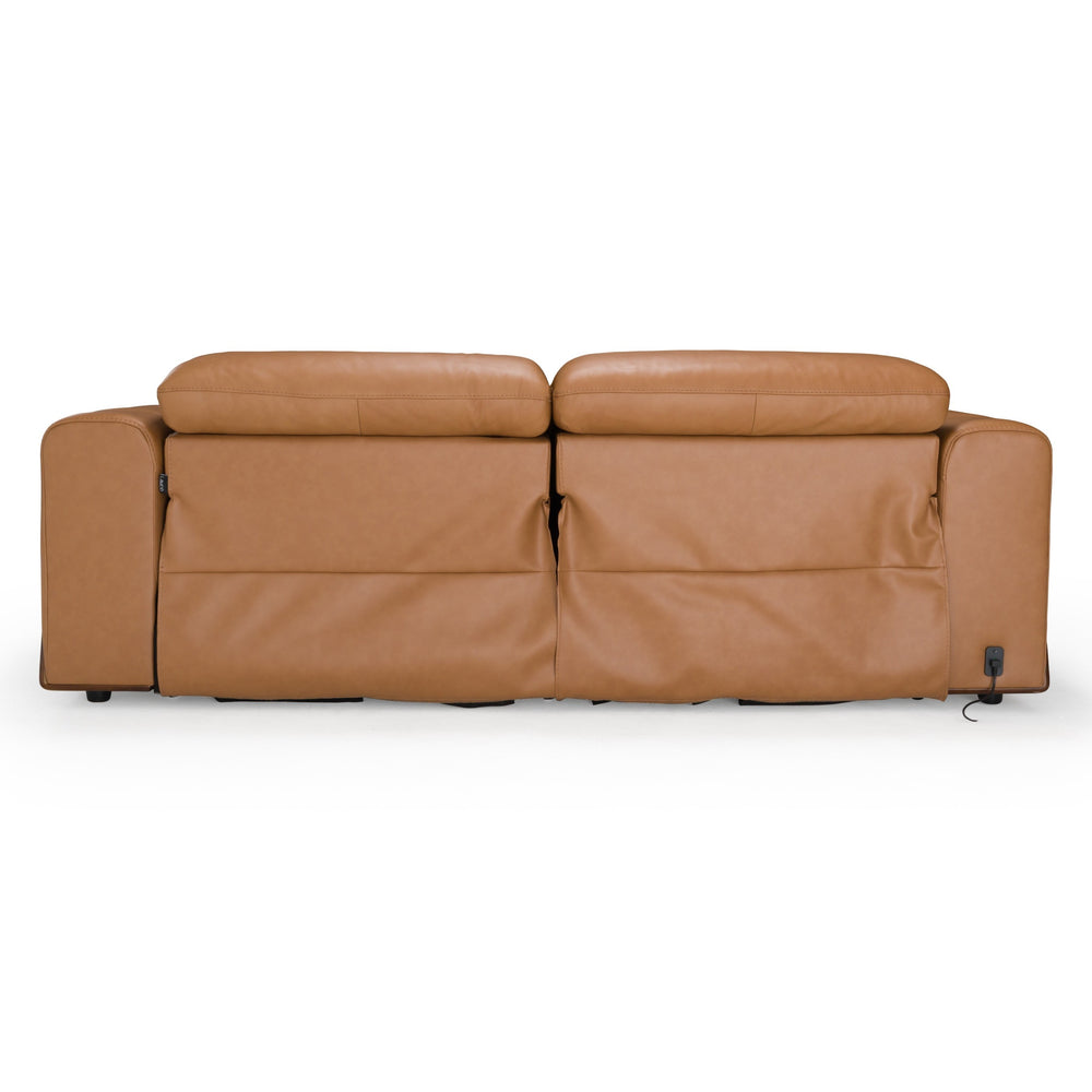 Sandstone - Modern Brown Leather Sofa w/ 2 Electric Recliners - View 5