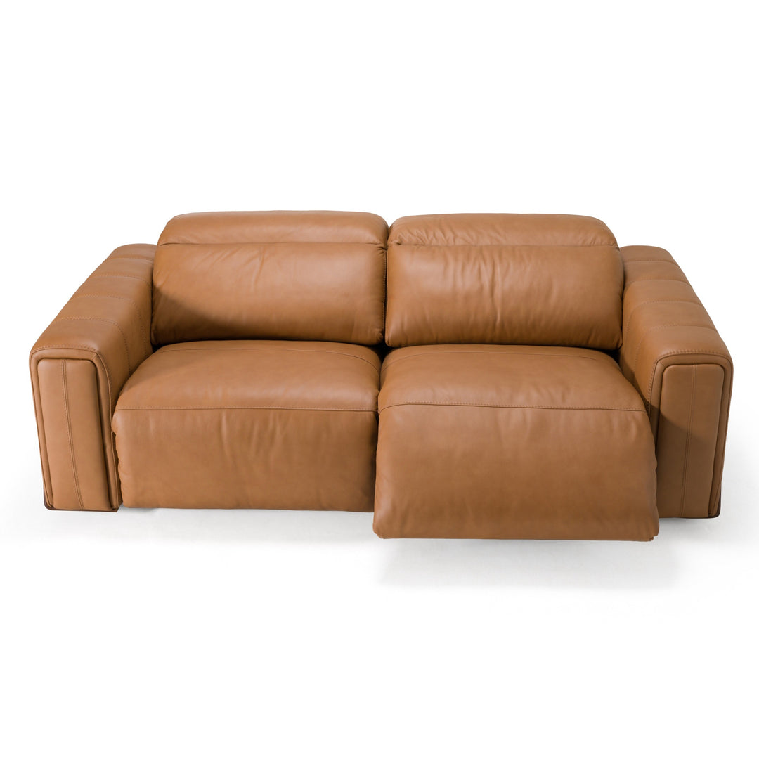 Sandstone - Modern Brown Leather Sofa w/ 2 Electric Recliners