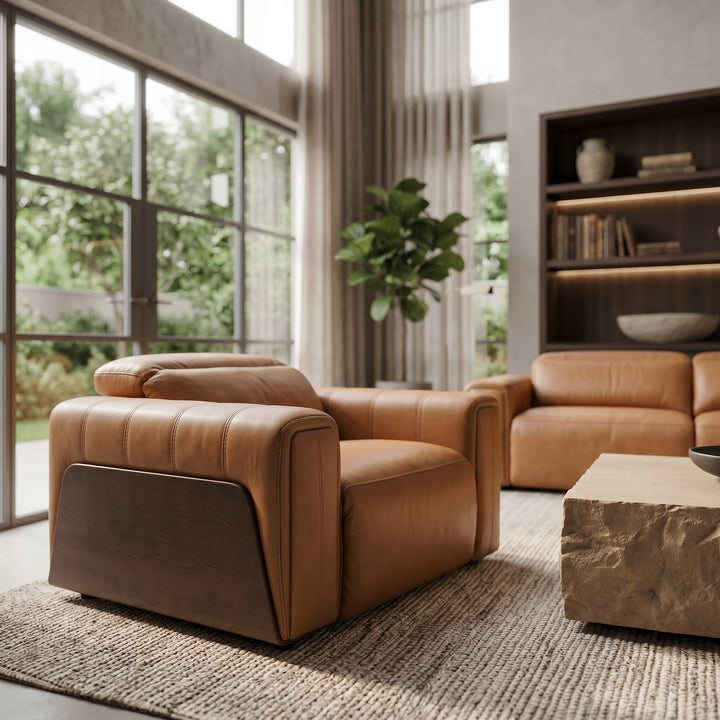 Sandstone - Modern Brown Leather Sofa Set w/ Electric Recliners