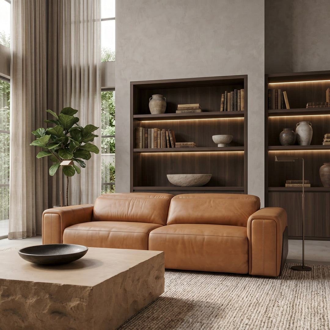 Sandstone - Modern Brown Leather Sofa Set w/ Electric Recliners