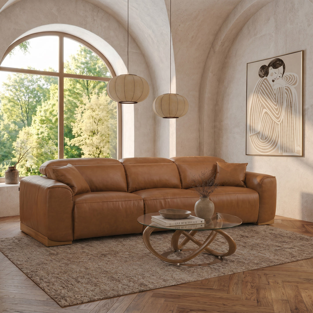 Hagerty - Modern Brown Leather Sofa with 2 Power Recliners