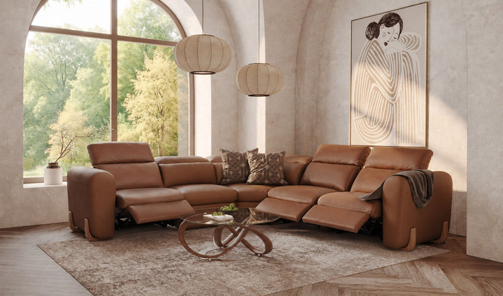 Conrad - Modern Brown Leather Sectional Sofa with 3 Recliners