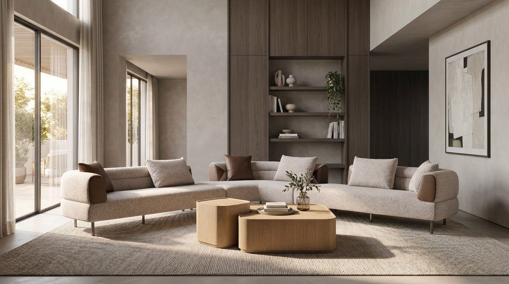 Plume - Modern Brown Fabric Sectional Sofa - View 17