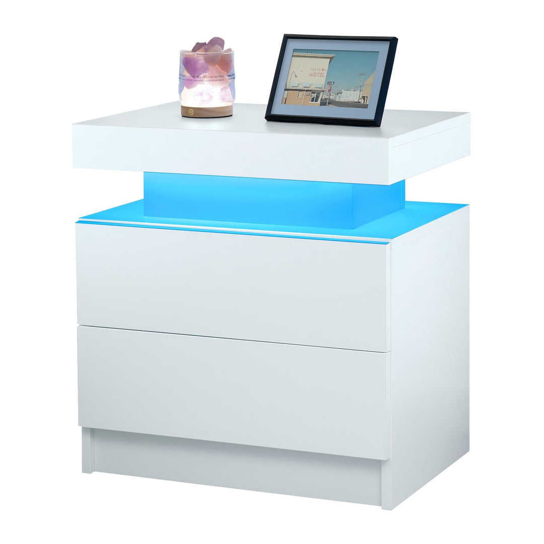 Modern LED Nightstand with Adjustable Lights and 2 Drawers in White