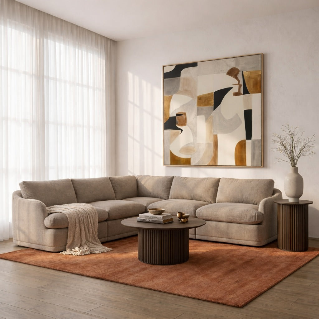 Chantry - Modern Grey Sand Fabric Sectional Sofa