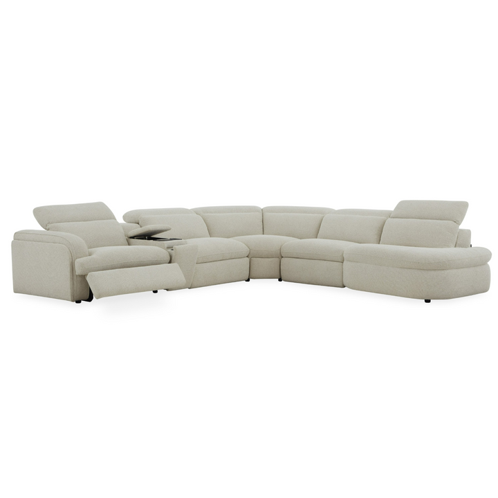 Ambler - Modern Off-White Fabric Sectional Sofa with 2 Power Recliners Right Facing Chaise