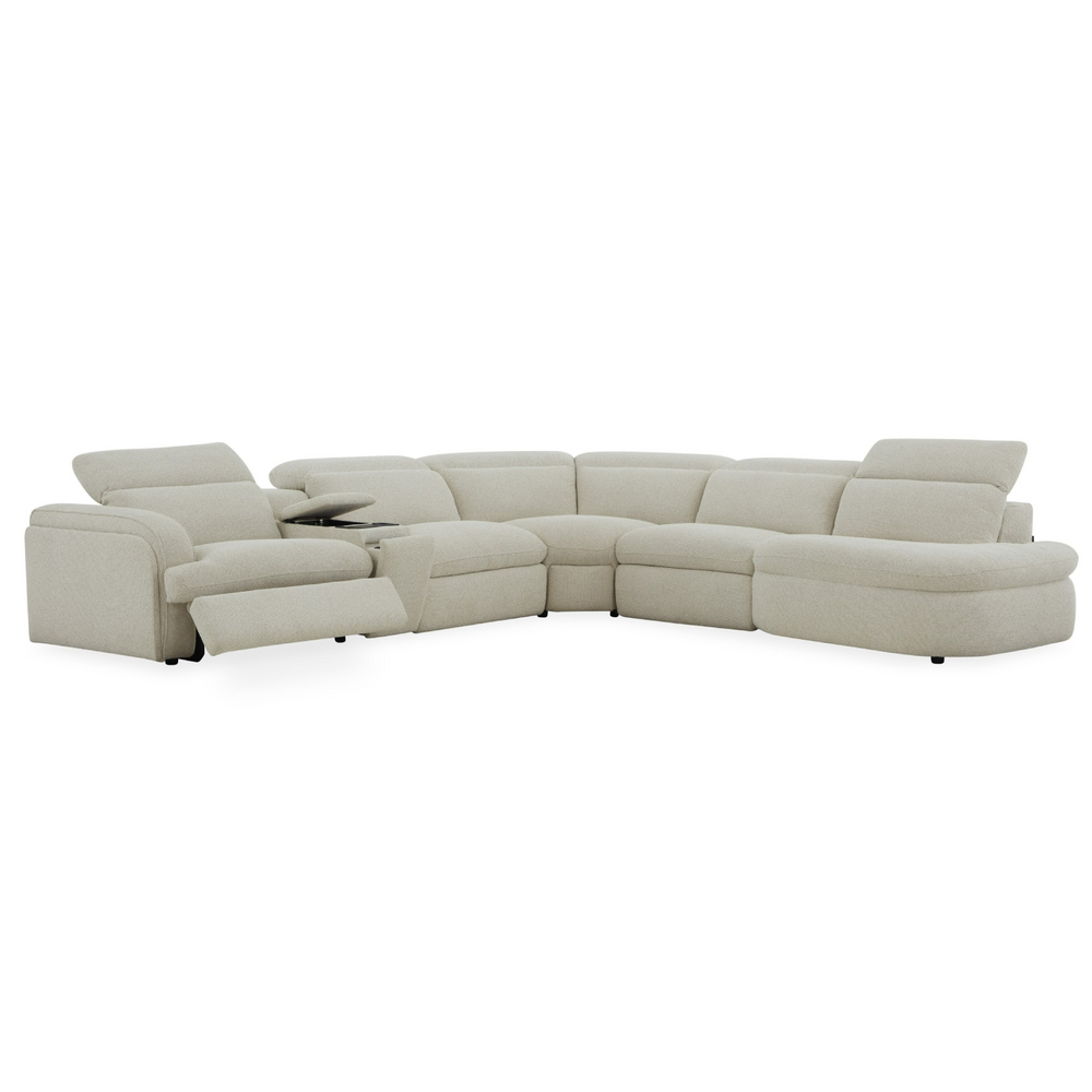 Ambler - Modern Off-White Fabric Sectional Sofa with 2 Power Recliners Right Facing Chaise