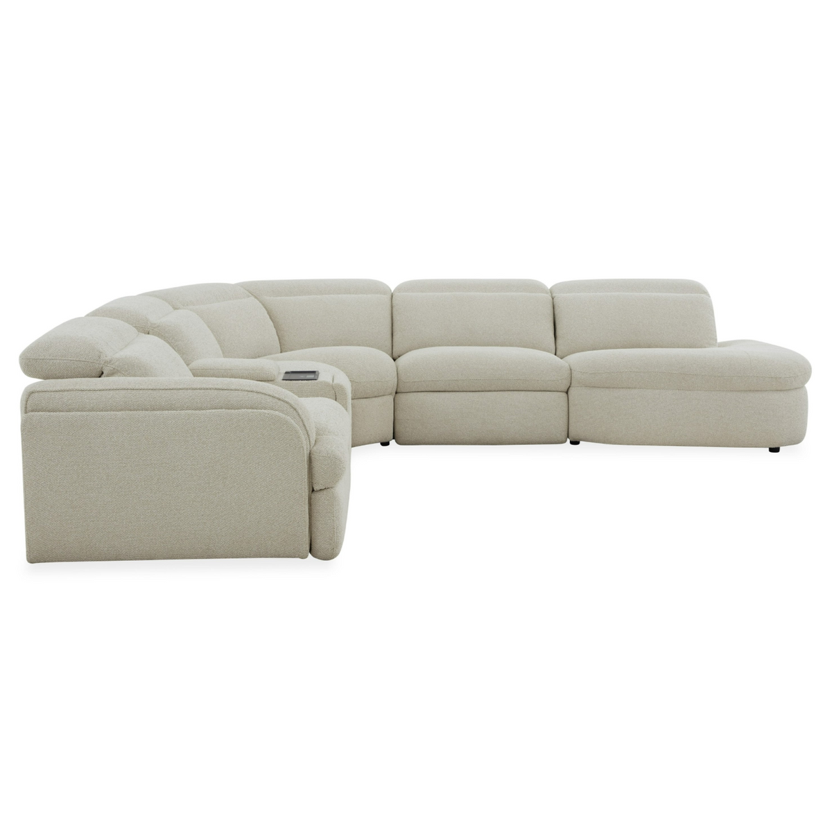 Ambler - Modern Off-White Fabric Sectional Sofa with 2 Power Recliners Right Facing Chaise