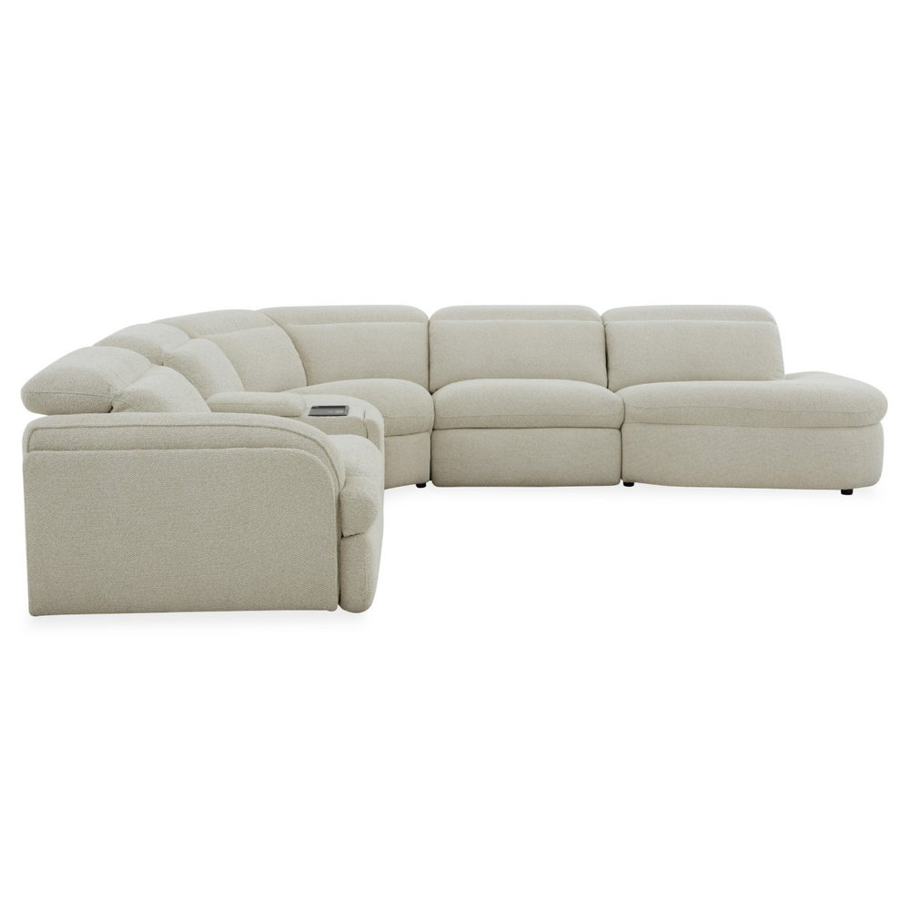 Ambler - Modern Off-White Fabric Sectional Sofa with 2 Power Recliners Right Facing Chaise