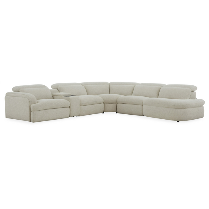 Ambler - Modern Off-White Fabric Sectional Sofa with 2 Power Recliners Right Facing Chaise
