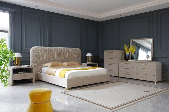 Florence - Modern Beige Leatherette + Gold Dresser